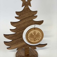 Bild von einem Eintracht-Weihnachtsbaum aus Holz als Deko und Fan-Artikel.