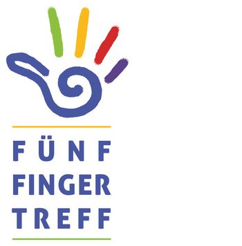 Logo vom Fünf-Finger-Treff. Eine stilisierte Hand mit bunten, gespreizten Fingern.
